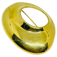 LIZ CLAIBORNE signed vintage gold tone modernist designer brooch