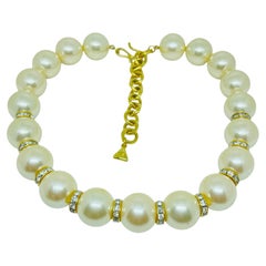 Collana choker vintage firmata Liz Claiborne, con perle color oro e cristalli