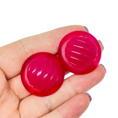 LIZ CLAIBORNE signed vintage hot pink resin designer clip on earrings