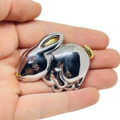 LIZ CLAIBORNE signiert Vintage Silber Gold Ton rosa Strass Auge Hase Brosche