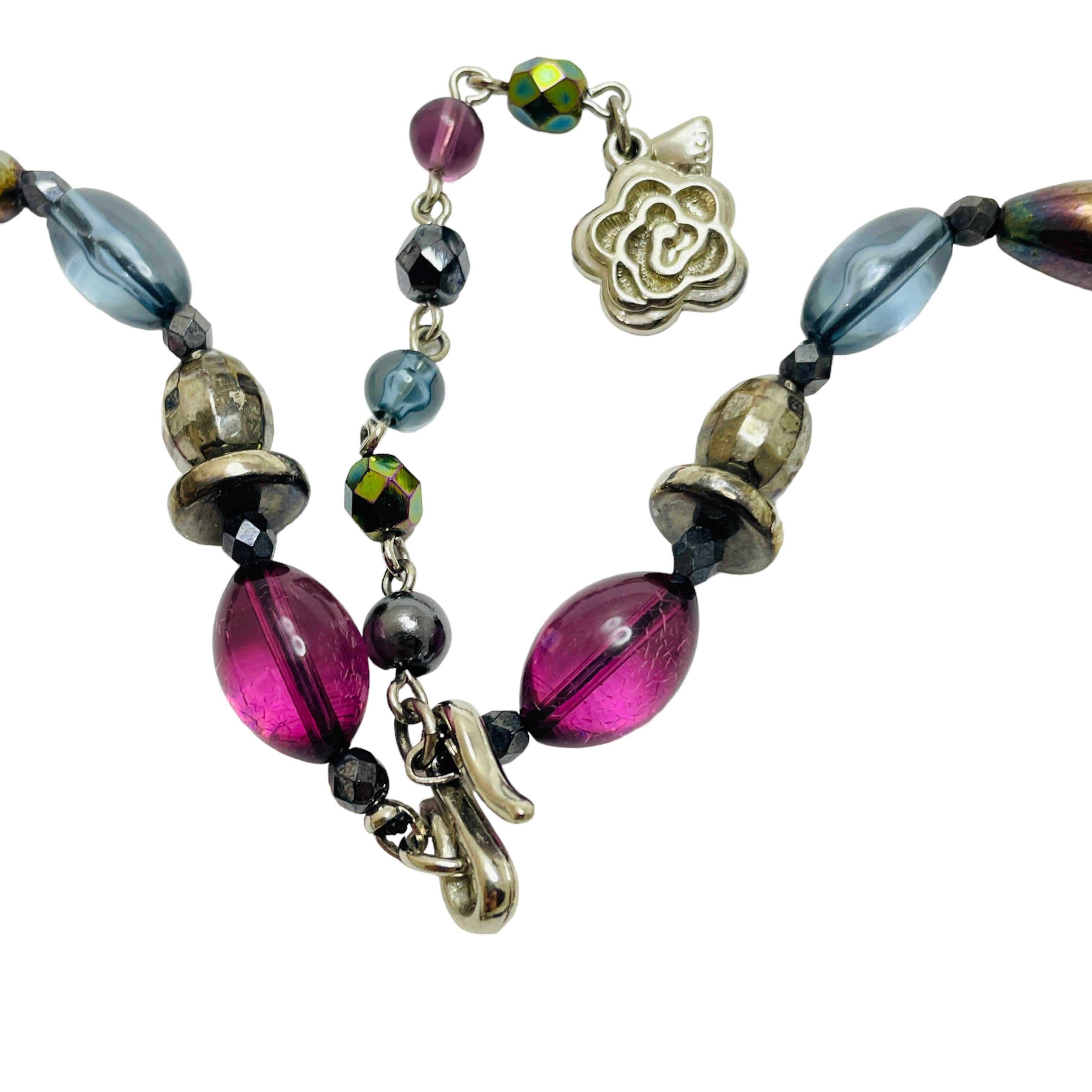 da uomo o donna LIZ CLAIBORNE - Collana con perline di vetro in tono d'argento in vendita