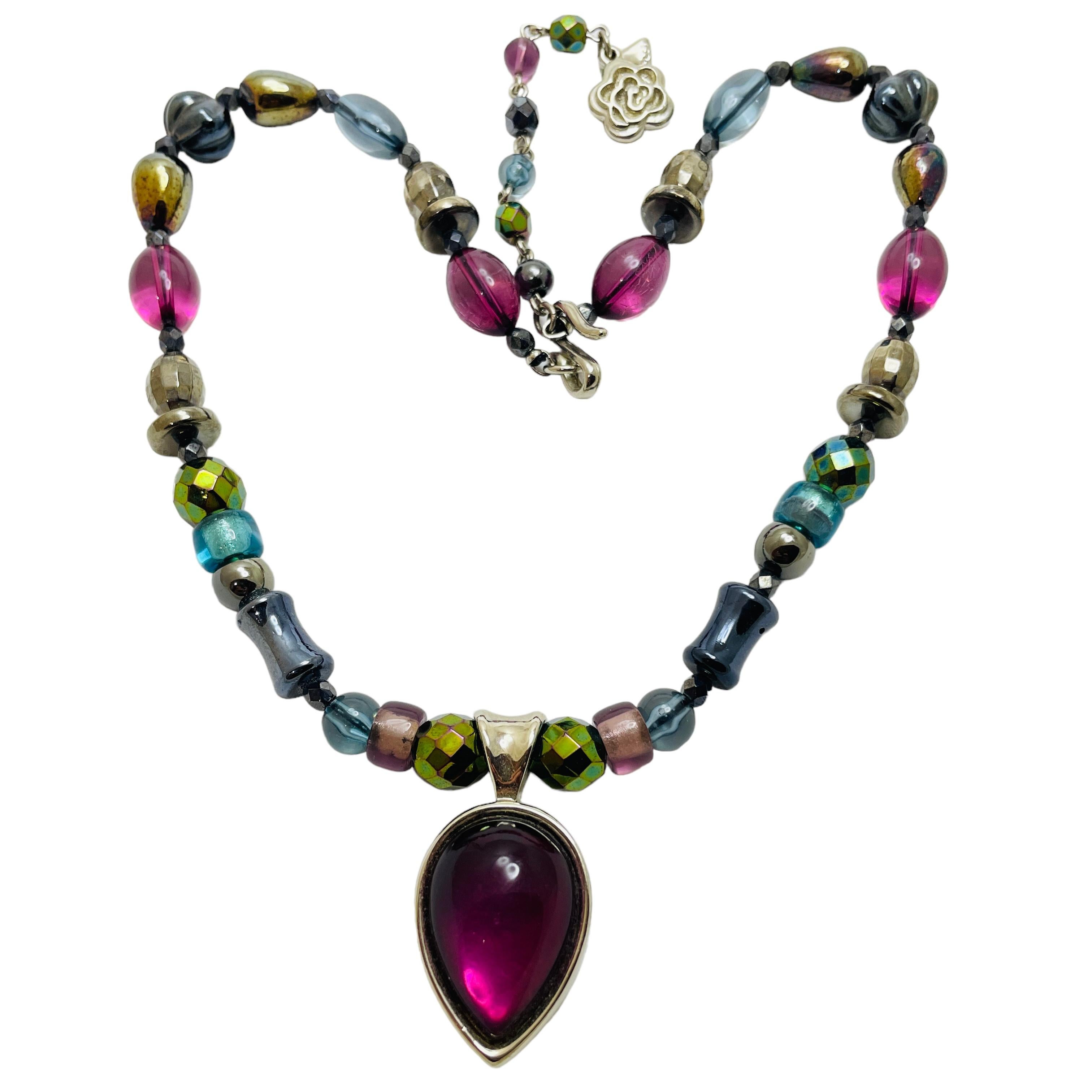 LIZ CLAIBORNE - Collana con perline di vetro in tono d'argento in vendita 1