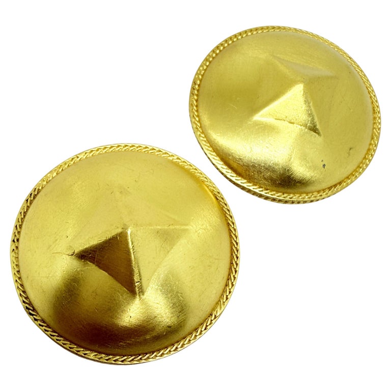 Boucles D'oreilles Pendantes Liz Claiborne - Vintage 80's - Lucite Rouge Cabochon - Doré