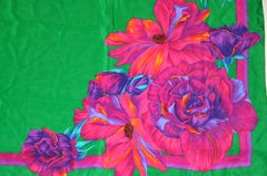 Liz Claiborne Vividly Bold "Bursting Blooms" With Green Silk Scarf