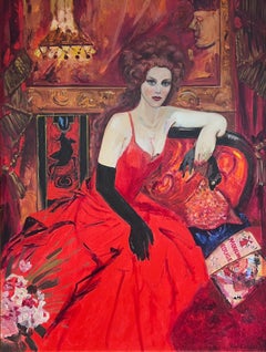 Vintage Huge British Portrait Painting Nicole Kidman Moulin Rouge Royal Academy Exhibit