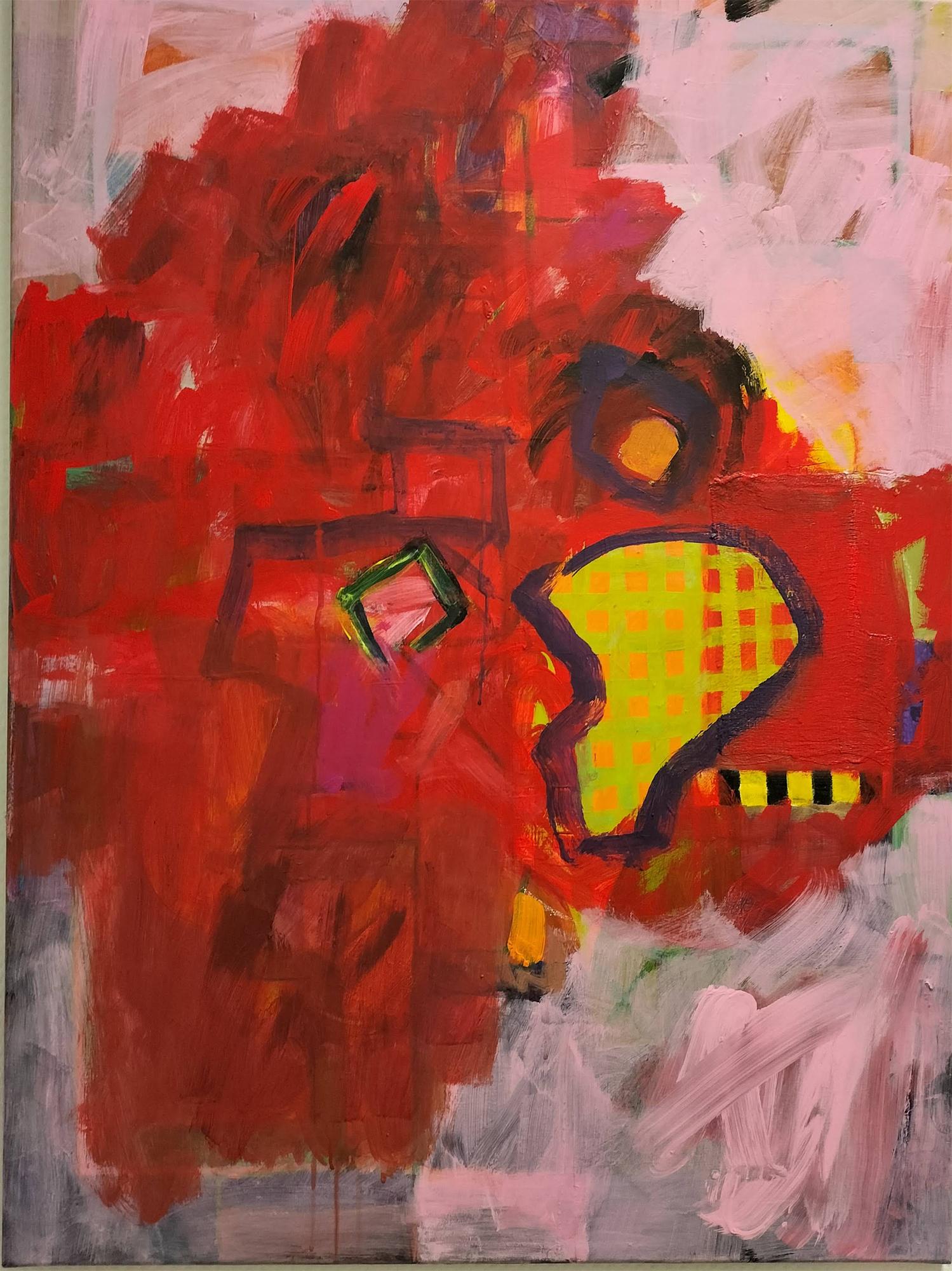 Liz Magno Abstract Painting - Red Checkers
