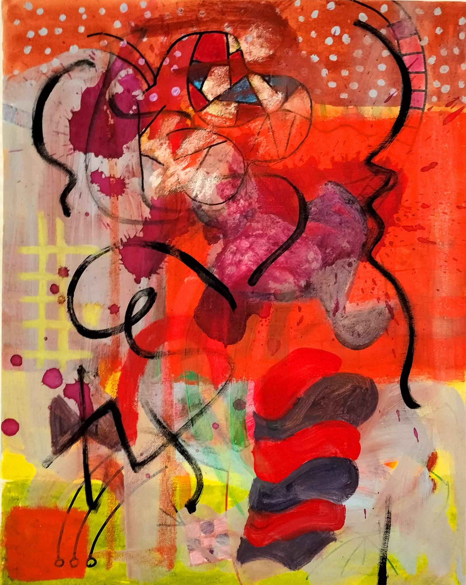 Liz Magno Abstract Painting - Red Writer