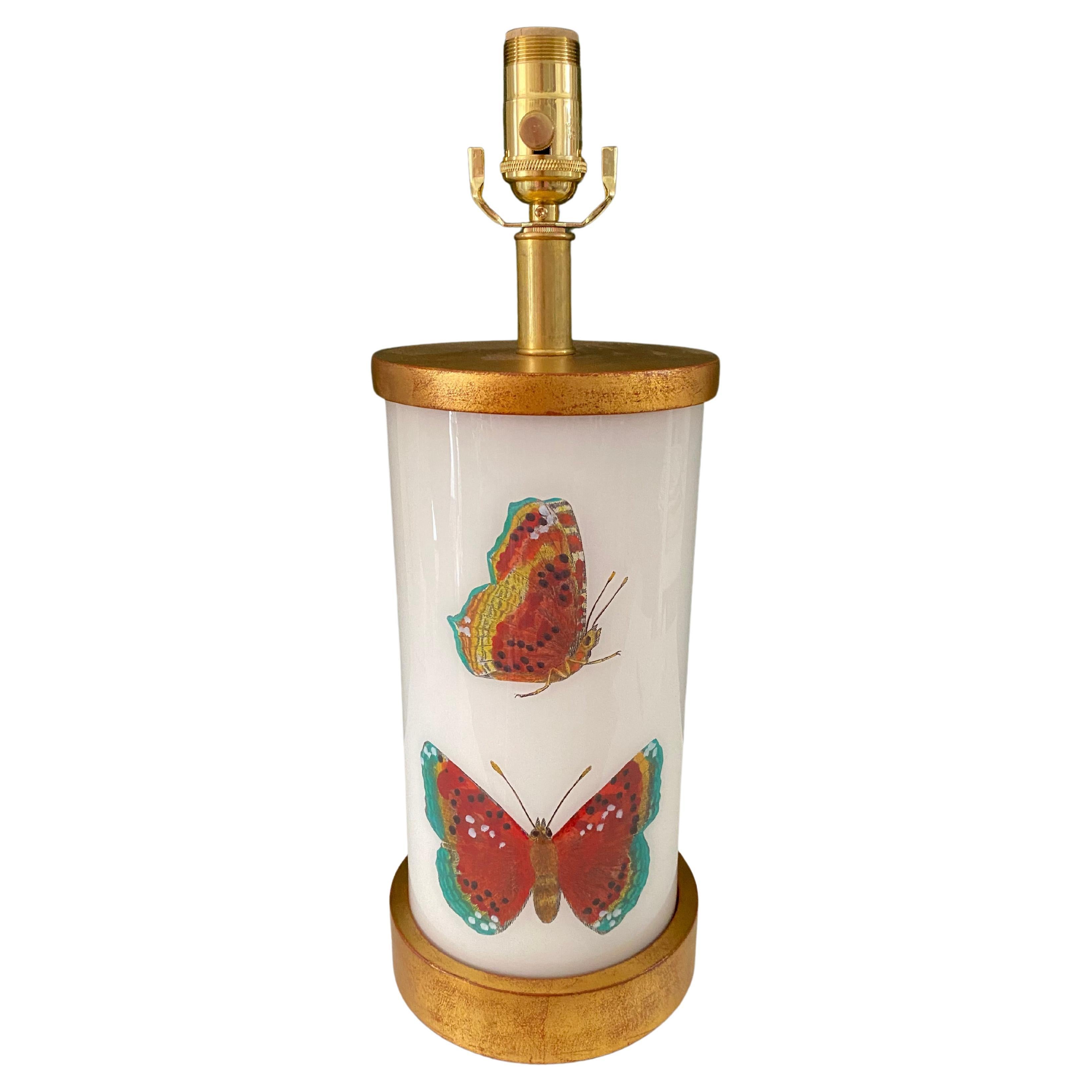Liz Marsh Designs Decoupage Insect Study II Petite Lamp For Sale