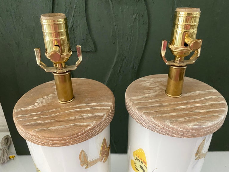 Liz Marsh Designs Pair of Fluttering Butterflies Decoupage Lamps For Sale at 1stDibs