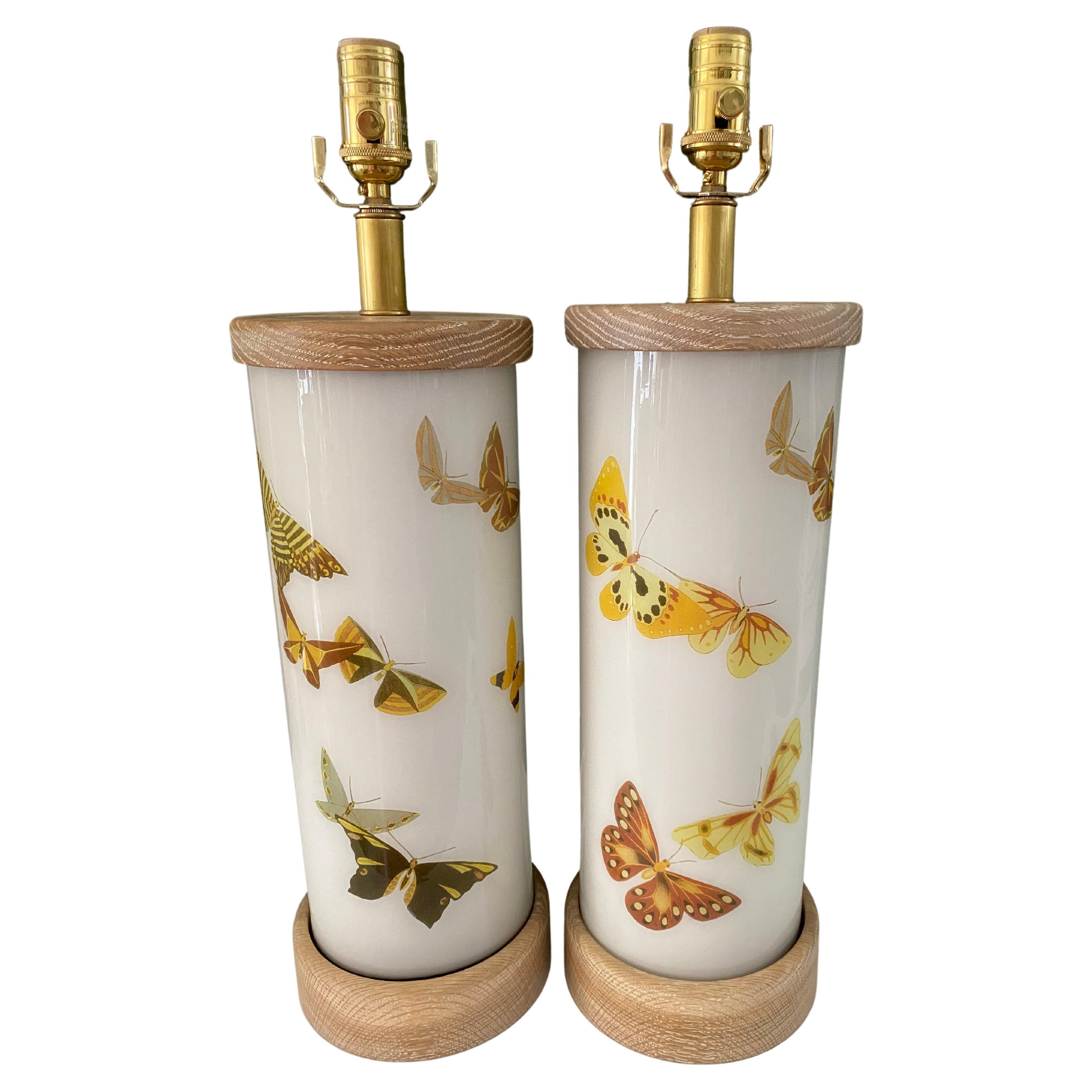 Liz Marsh Designs Pair of Fluttering Butterflies Decoupage Lamps