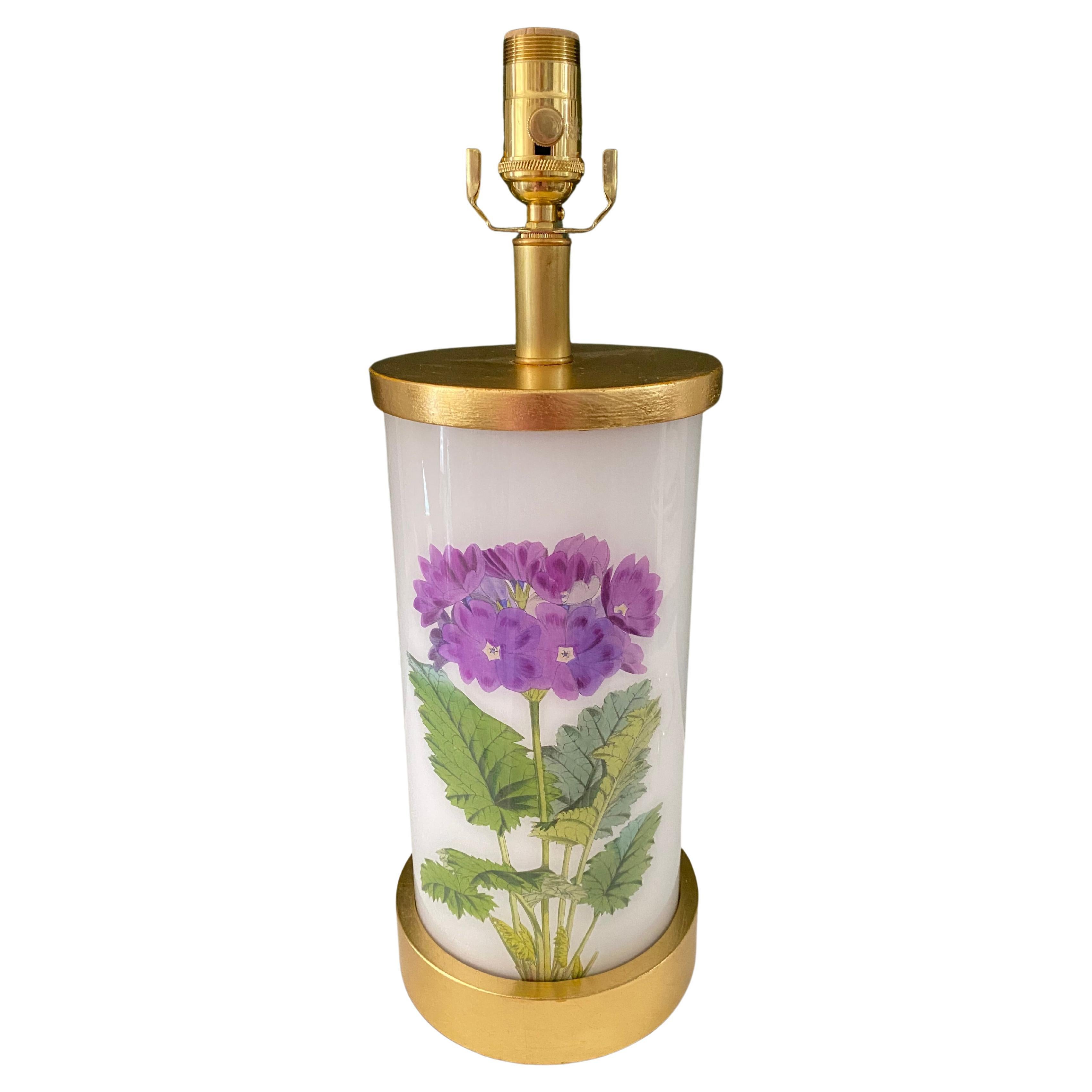 Liz Marsh Designs Purple Primrose Decoupage Lamp For Sale