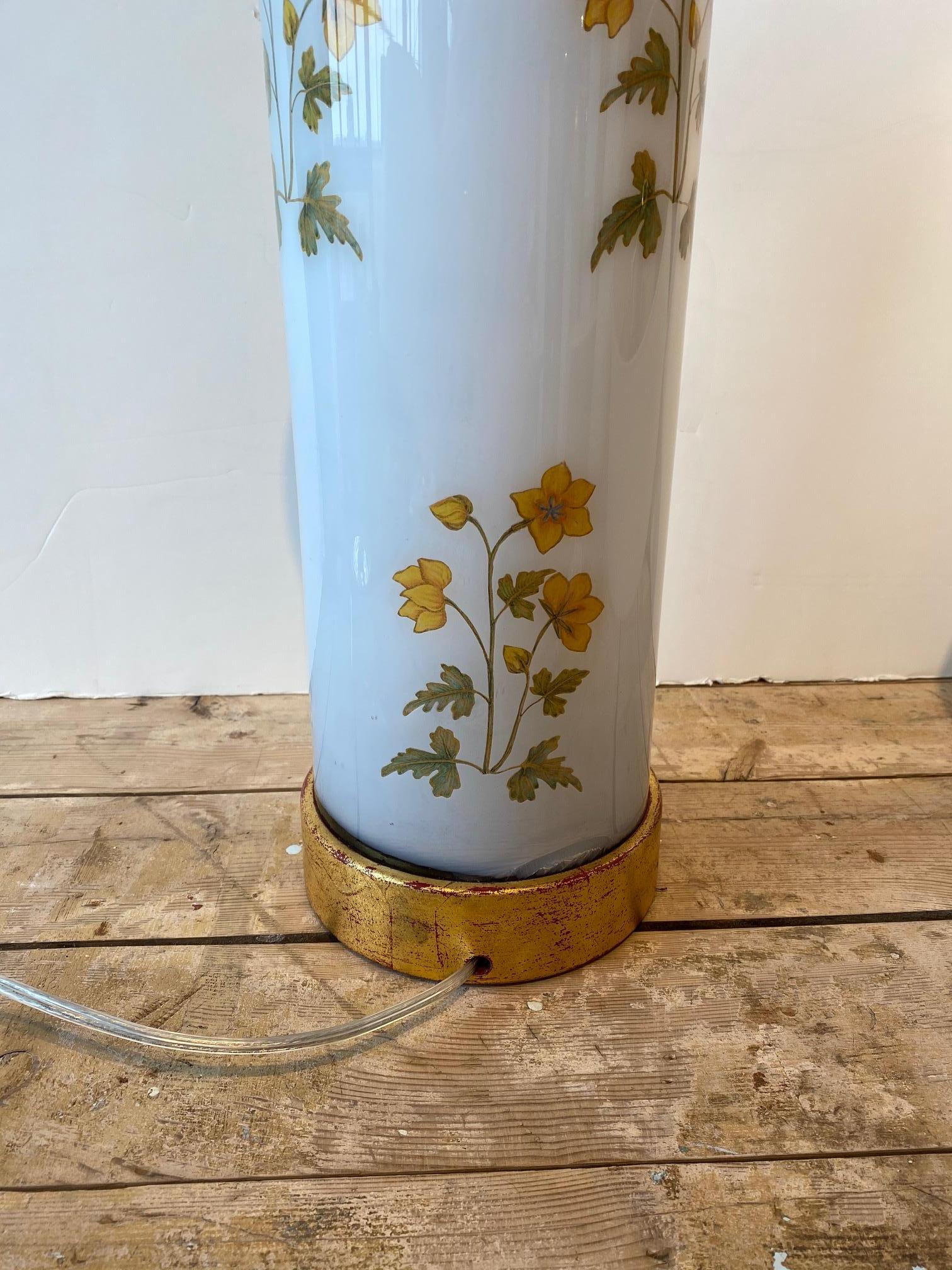 American Liz Marsh Designs Yellow Mughal Flower Decoupage Lamp For Sale