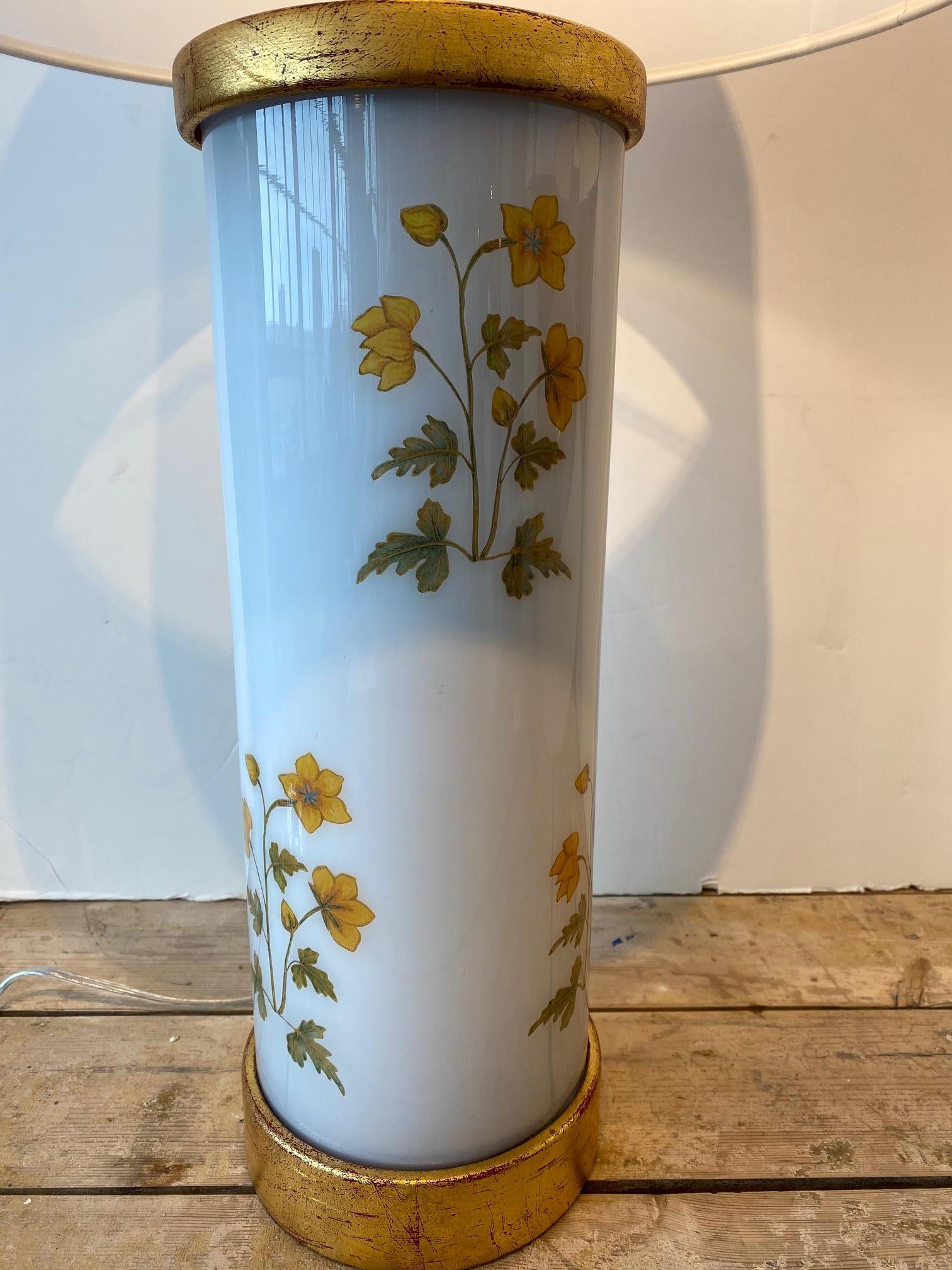 Liz Marsh Designs Yellow Mughal Flower Decoupage Lamp In New Condition For Sale In Boston, MA