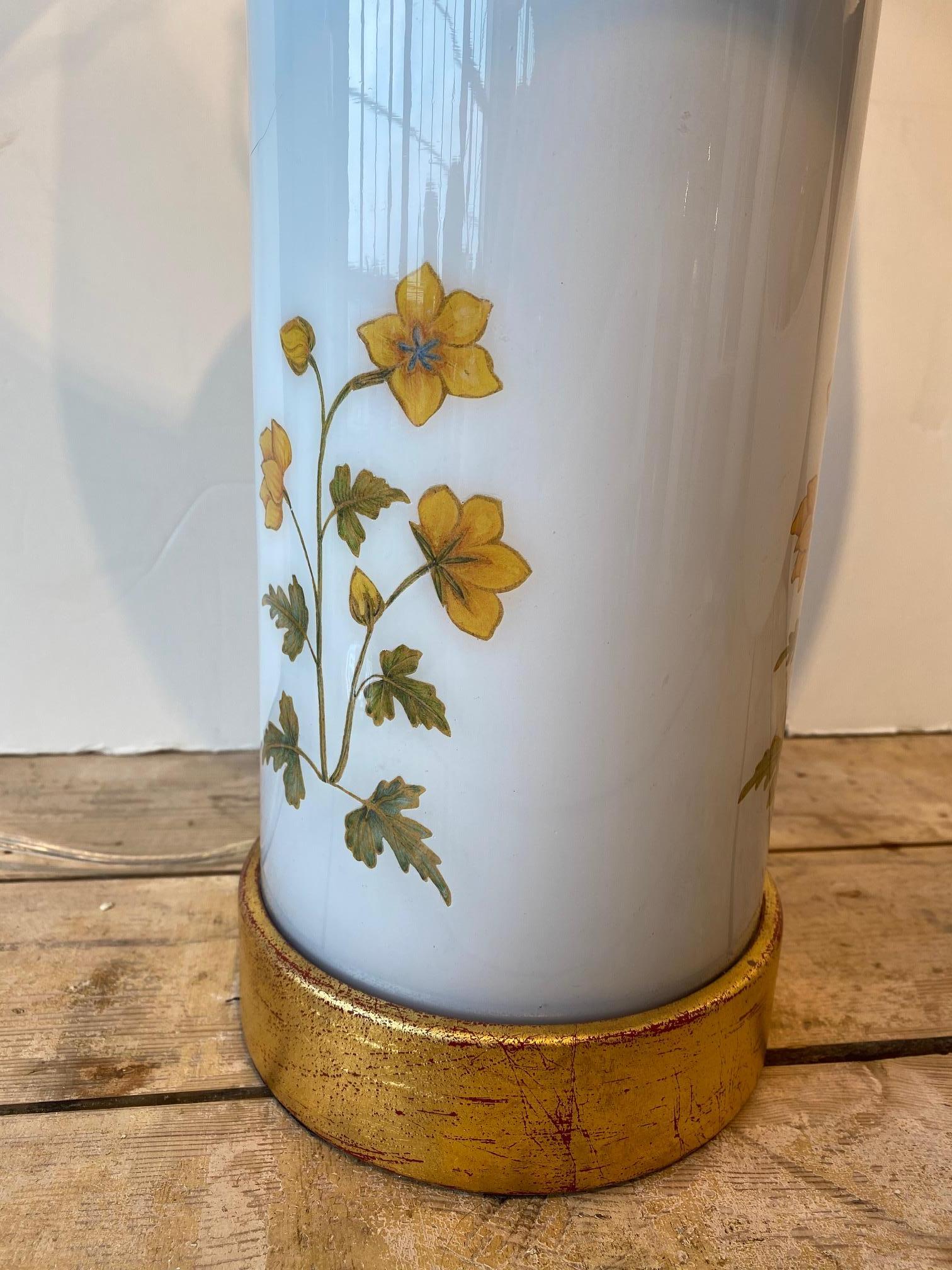 Contemporary Liz Marsh Designs Yellow Mughal Flower Decoupage Lamp For Sale