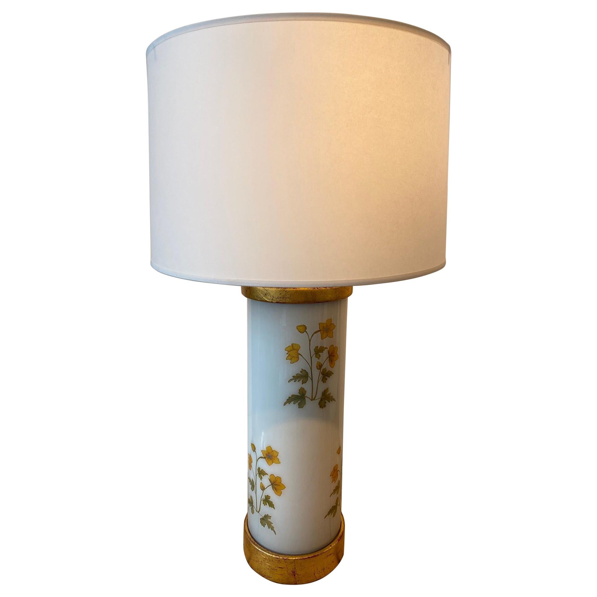 Liz Marsh Designs Yellow Mughal Flower Decoupage Lamp For Sale