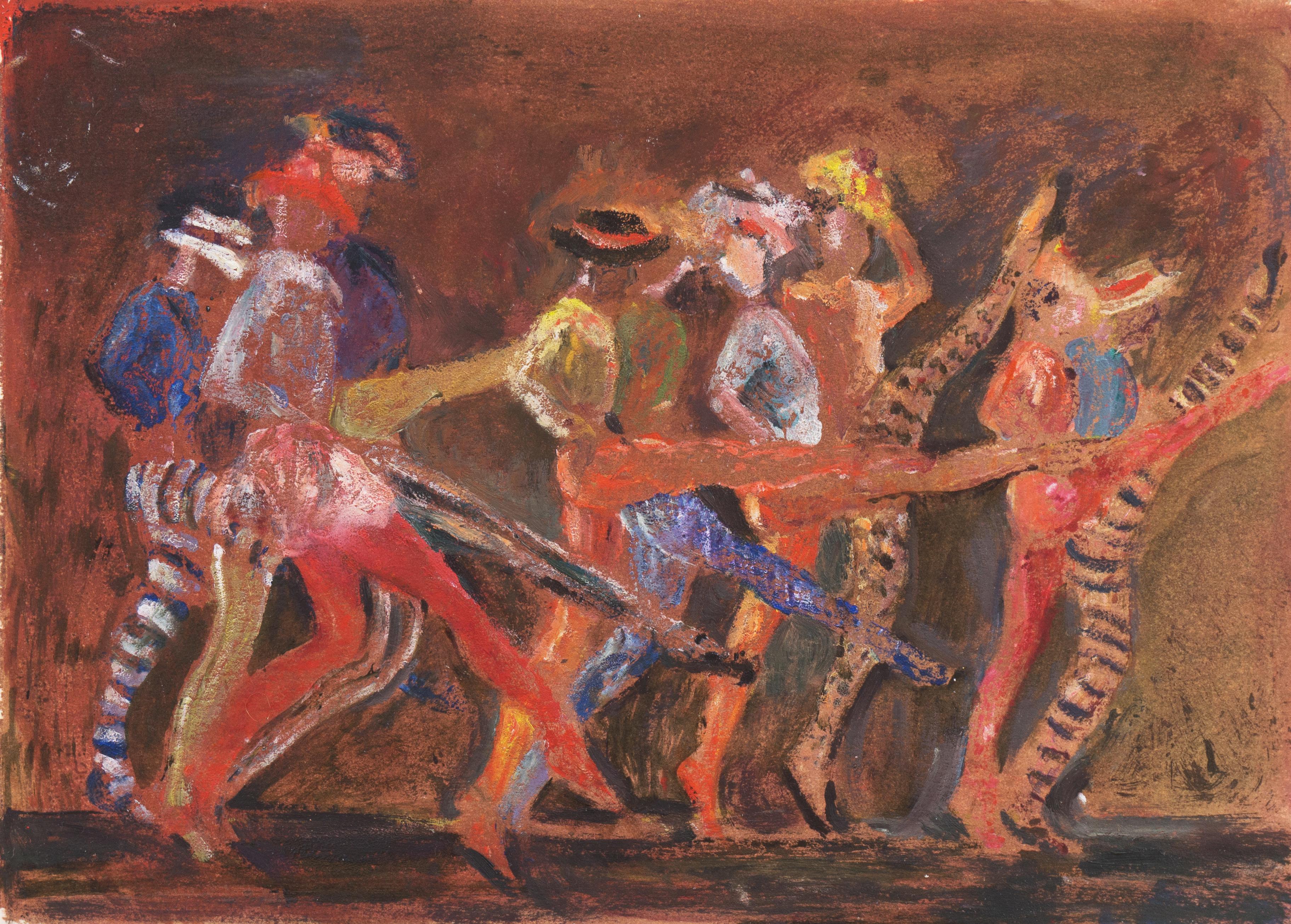 'Commedia Dell'arte Dancers', Bay Area Modernist Figural, SFMOMA, Oakland Museum - Print by Liz Maxwell