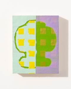 Trofeo 15 (encáustica sobre panel, dibujo, cuadrícula, pastel, formas, brillante, textura)