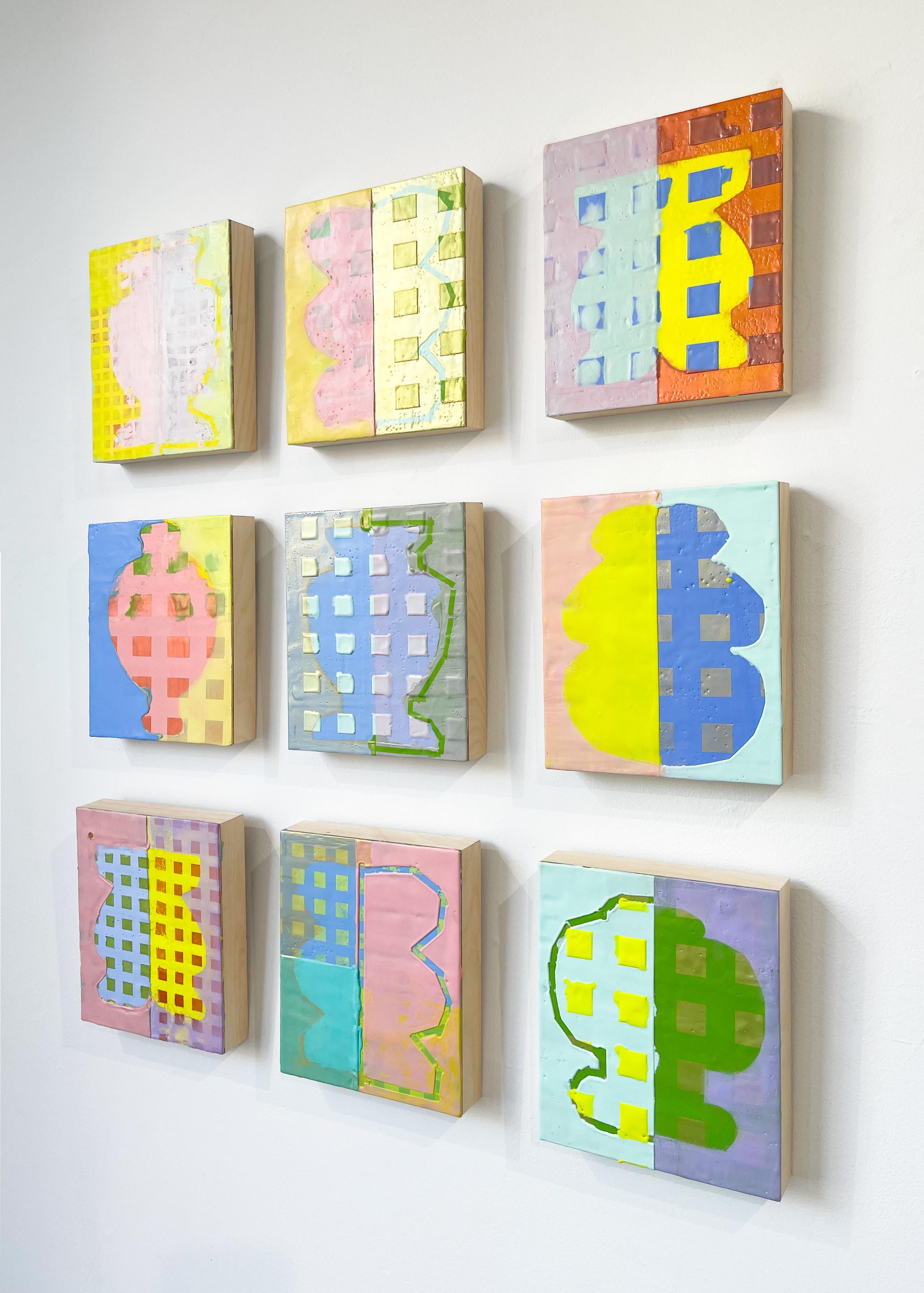 Trophy 22 (encaustic on panel, pattern, grid, primary, forms, bright, texture) For Sale 4