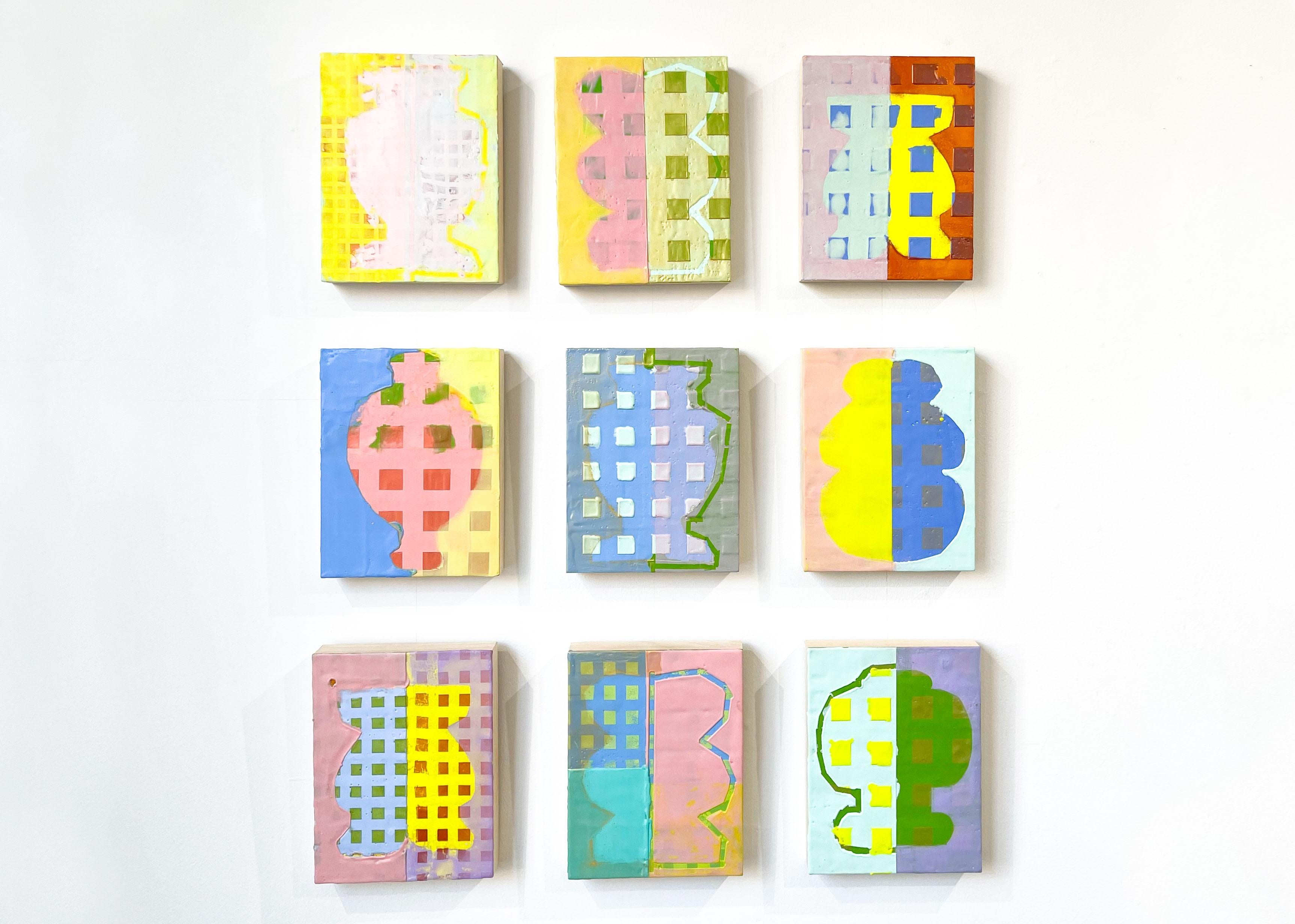 Trophy 22 (encaustic on panel, pattern, grid, primary, forms, bright, texture) For Sale 6