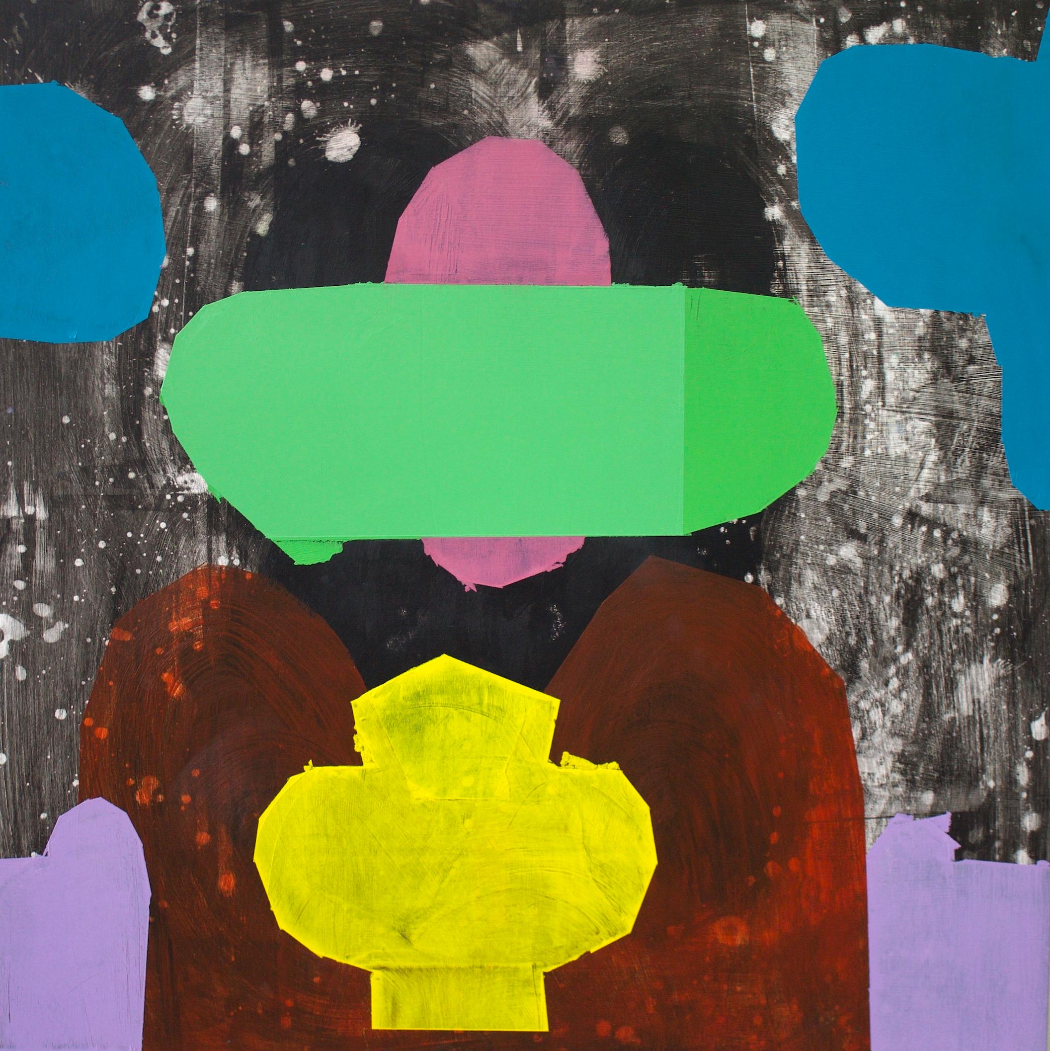 Liz Rundorff Smith Abstract Painting - A Bitter Pill, abstracted shapes on black background. square painting