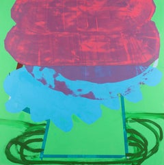 Busted Can of Biscuits, neon pink, blue and green oil painting, abstract shape