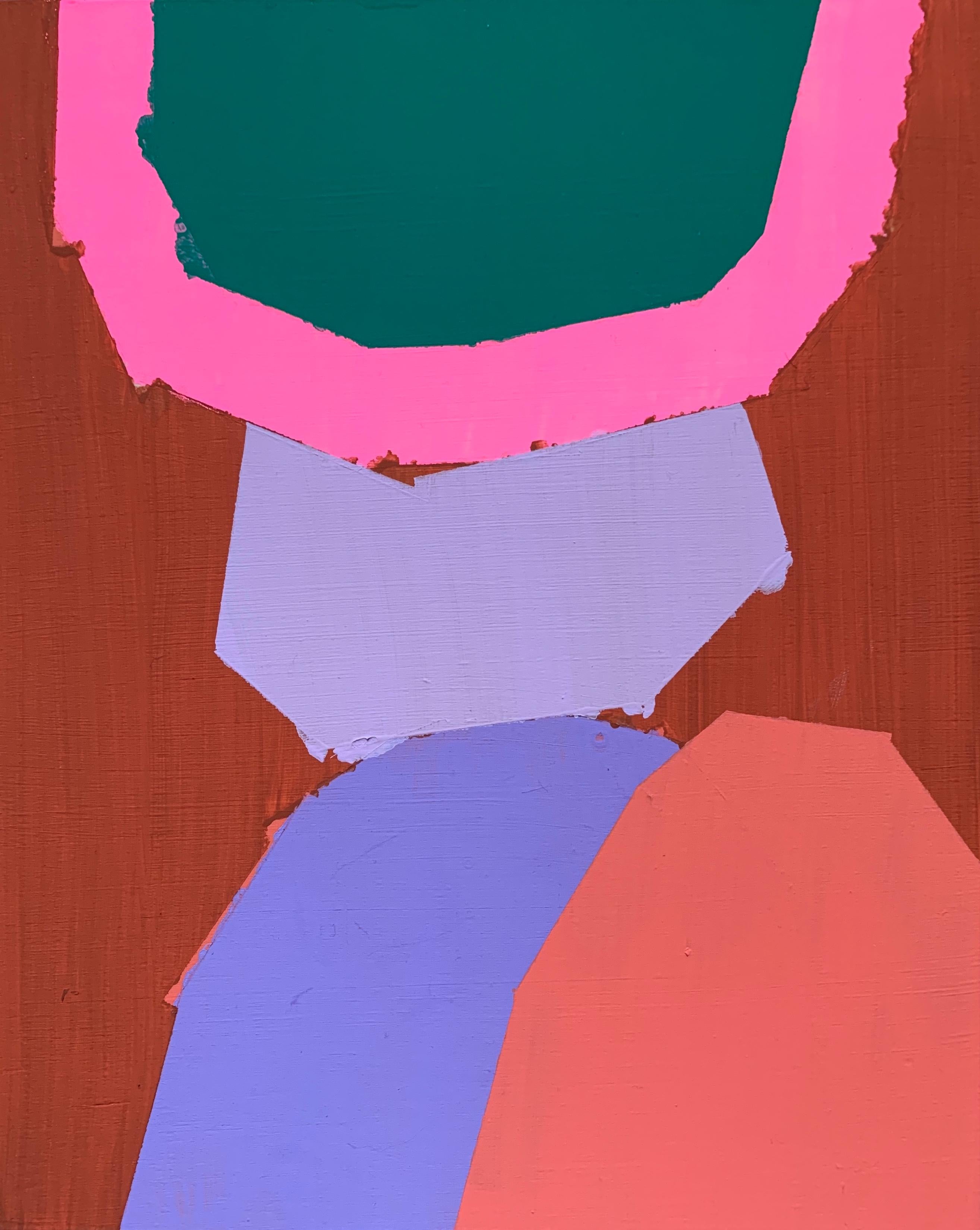 Liz Rundorff Smith Abstract Painting - Cake, abstract geometric painting on panel, pink, purple and green, 10" x 8"