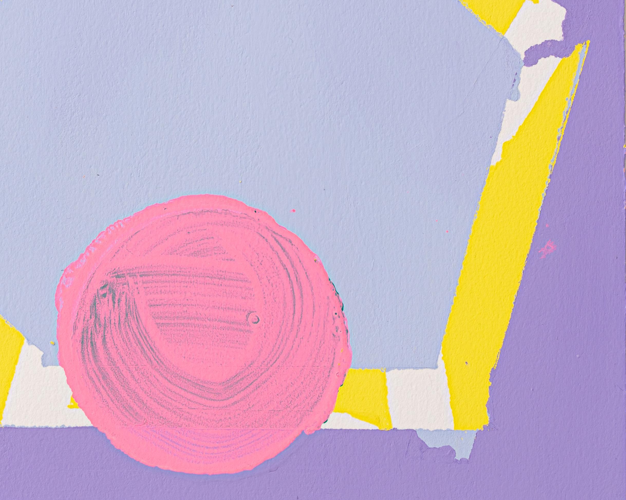 Femme, pintura abstracta al gouache sobre papel, rosa y morado, 10