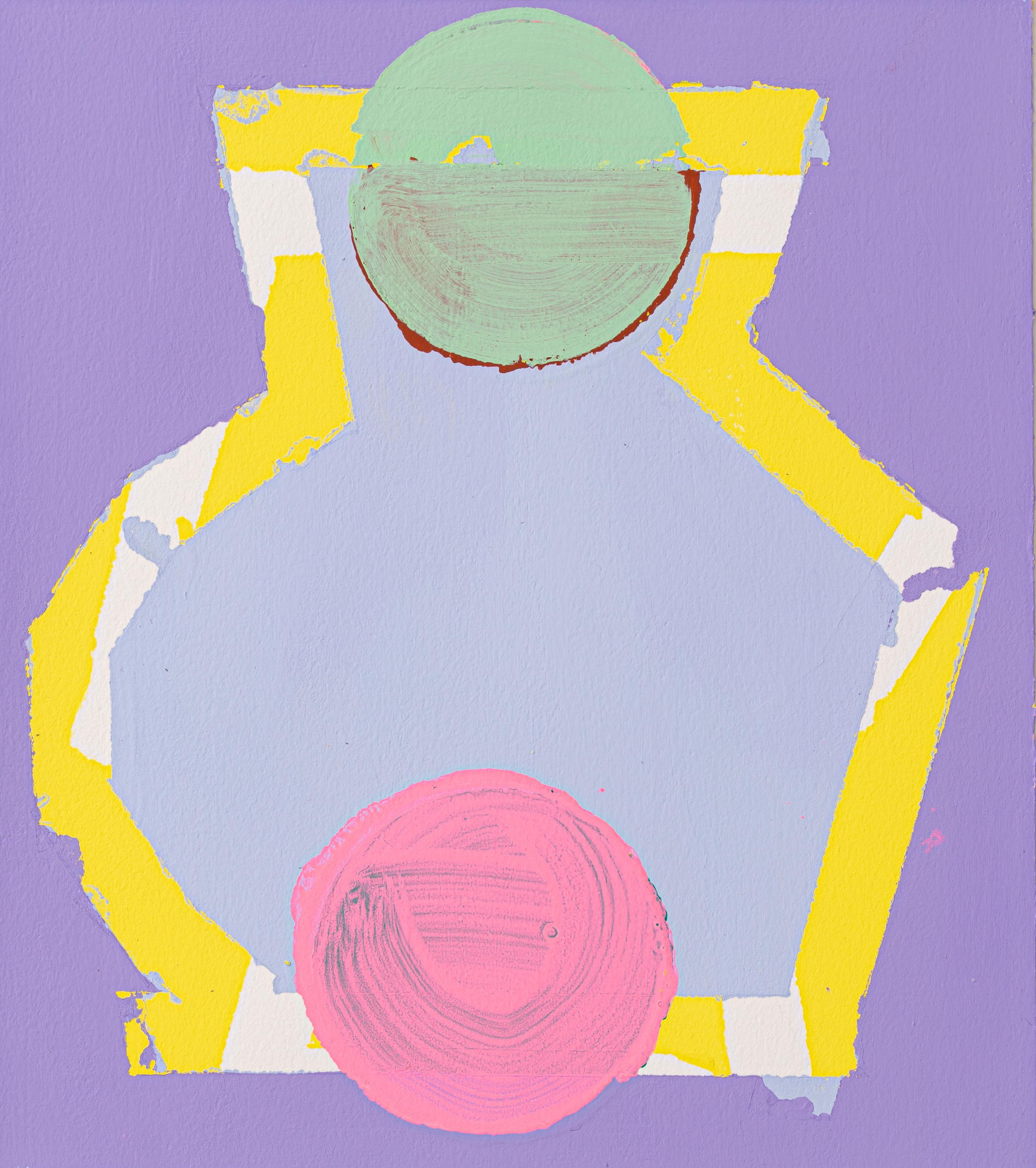 Liz Rundorff Smith Abstract Painting - Femme, abstract gouache painting on paper, pink and purple, 10" x 9"