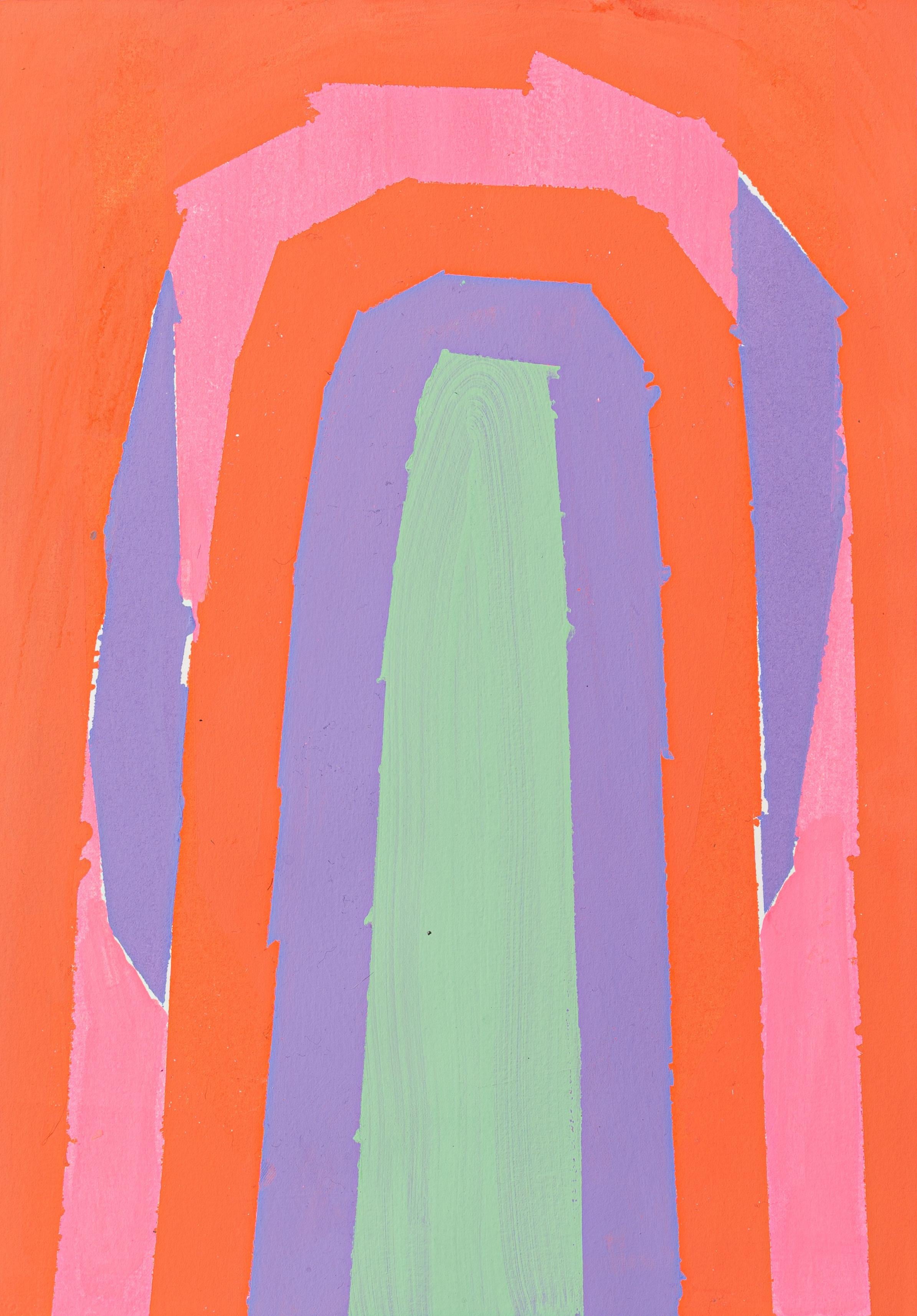 Abstract Painting di Liz Rundorff Smith - For The Gods (astratto, colori vivaci, arcobaleno, strati, motivo)