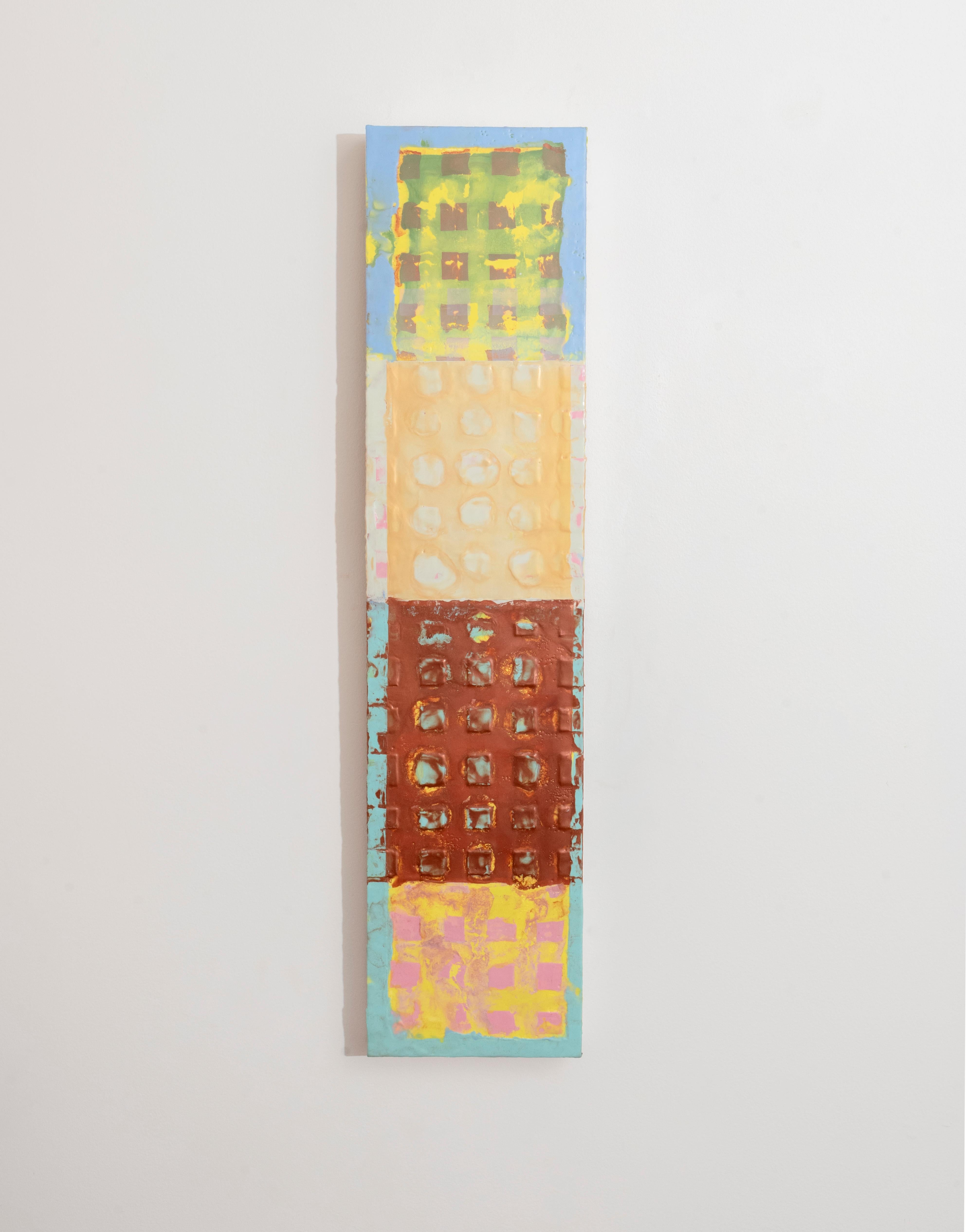 House On Sand (astratto, motivi, colori caldi, griglia, encausto, stratificazione) - Painting di Liz Rundorff Smith