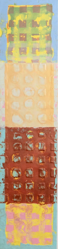 House On Sand (abstract, patterns, warm colors, grid, encaustic, layered)