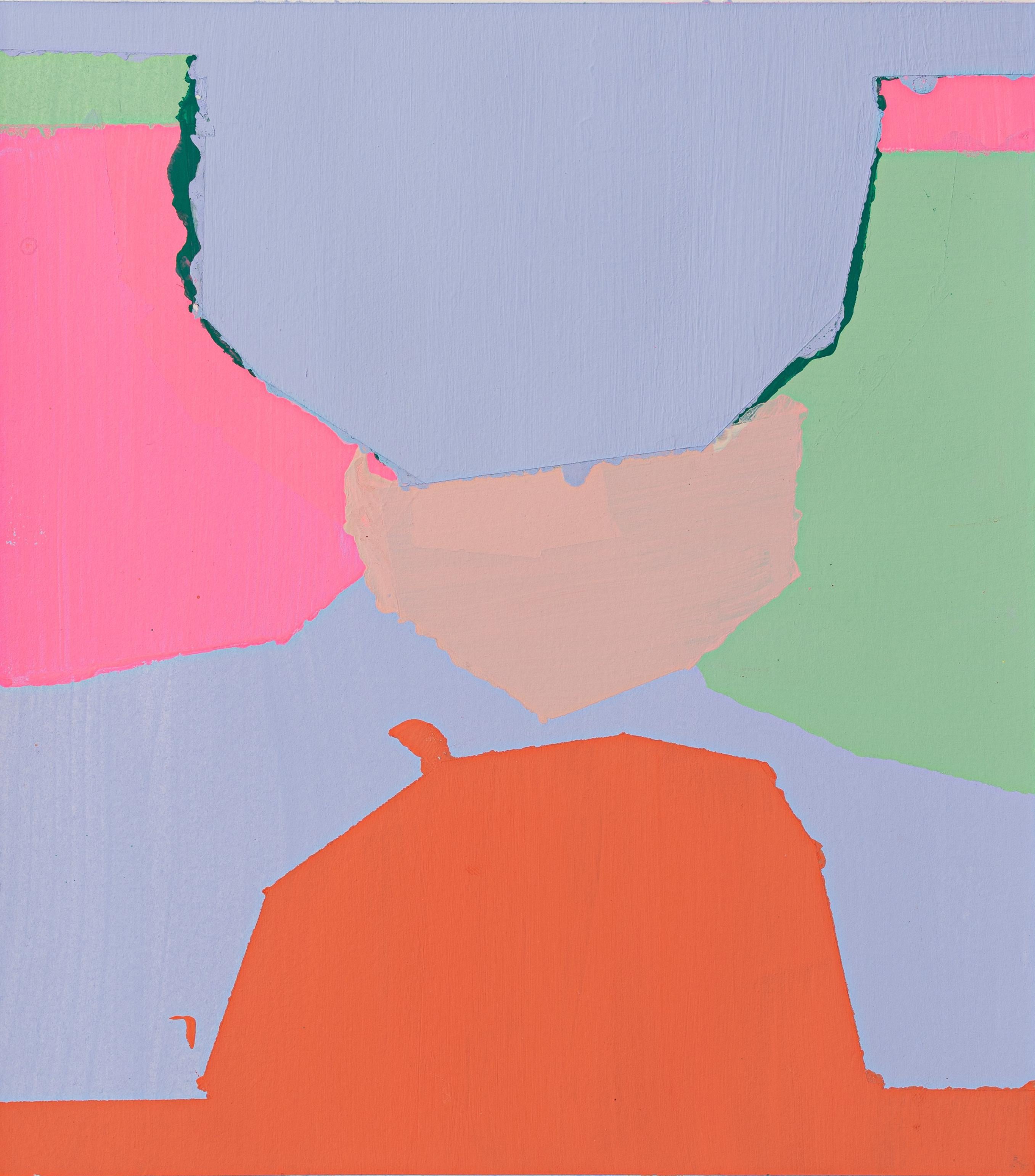 Liz Rundorff Smith Abstract Painting - Library, abstract gouache painting on paper, pastel purple and orange, 10" x 9"