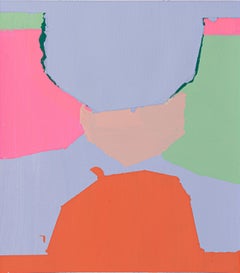 Bibliothek, abstraktes Gouache-Gemälde auf Papier, Pastell lila und orange, 10" x 9"