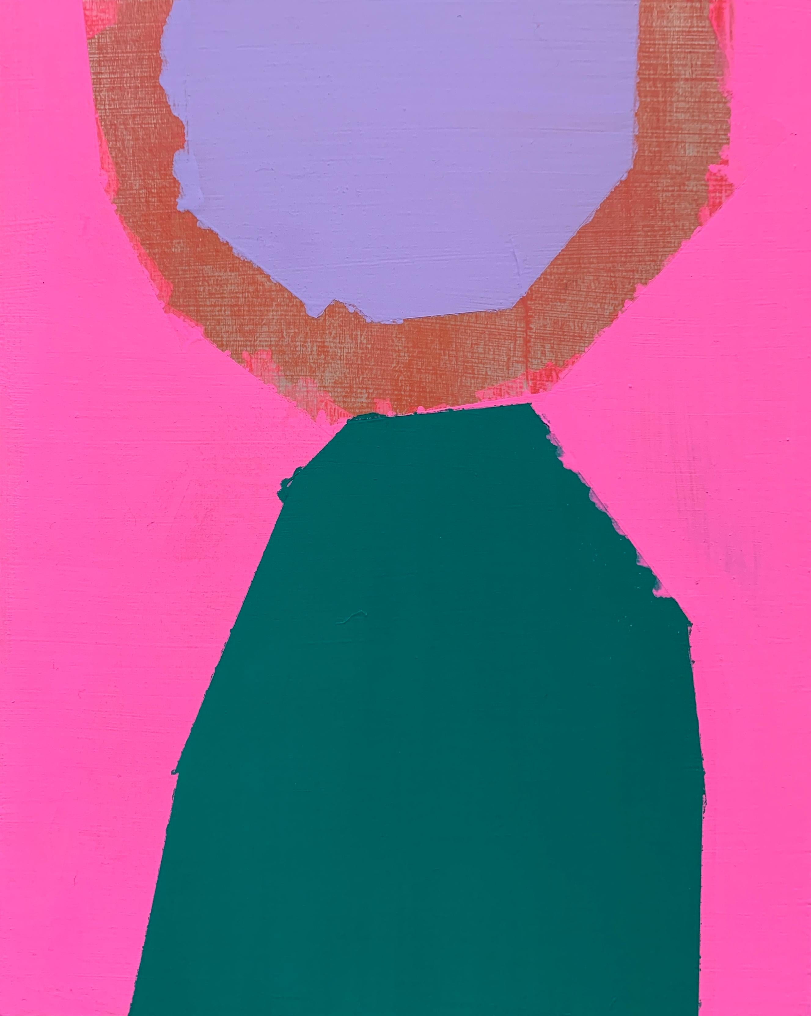 Liz Rundorff Smith Abstract Painting - Lollipop, abstract geometric painting on panel, pink, purple and green, 10" x 8"