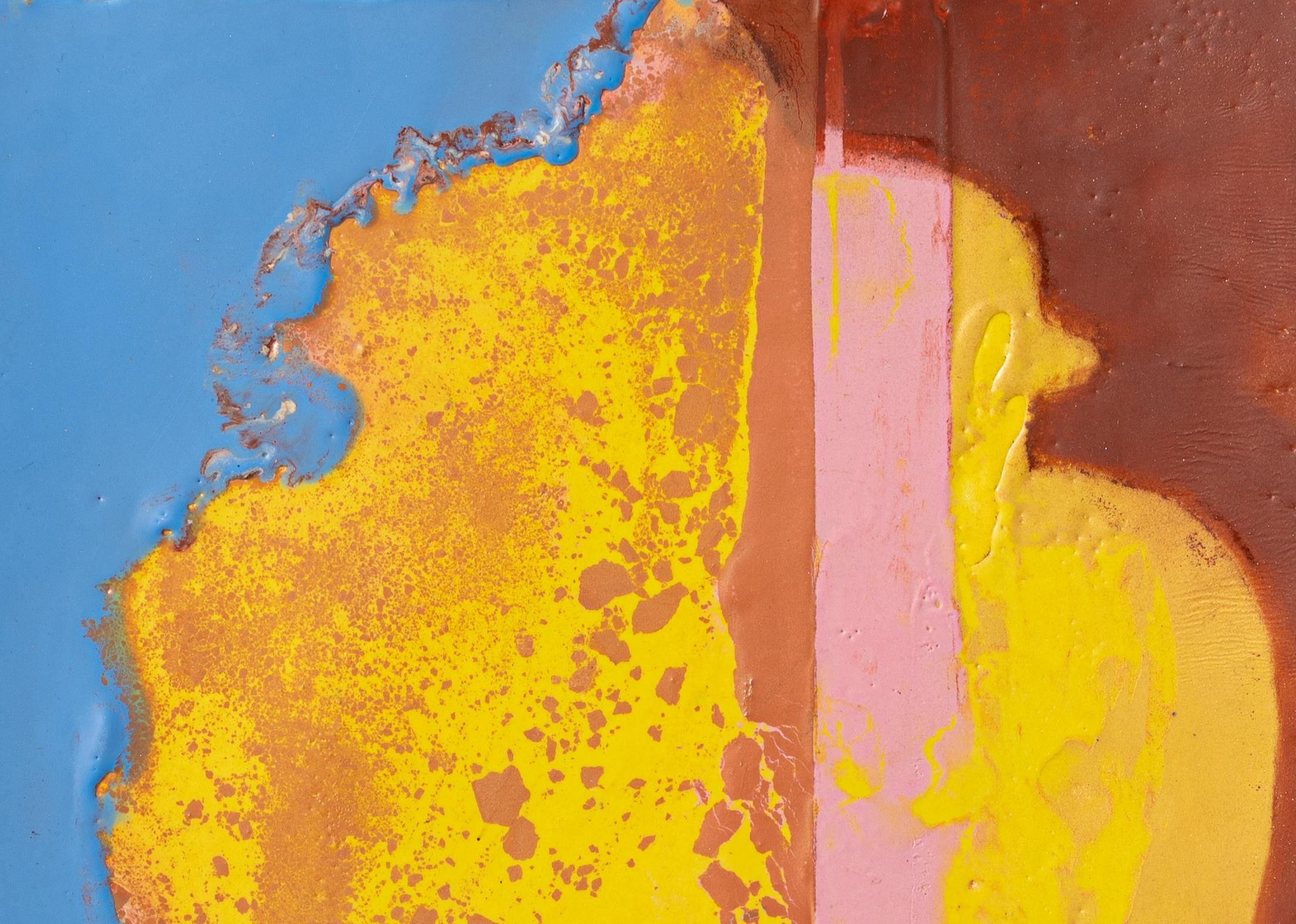 Reliquiario (per Gigi) (astratto, colori vivaci, strati, encausto, recipiente) - Painting di Liz Rundorff Smith