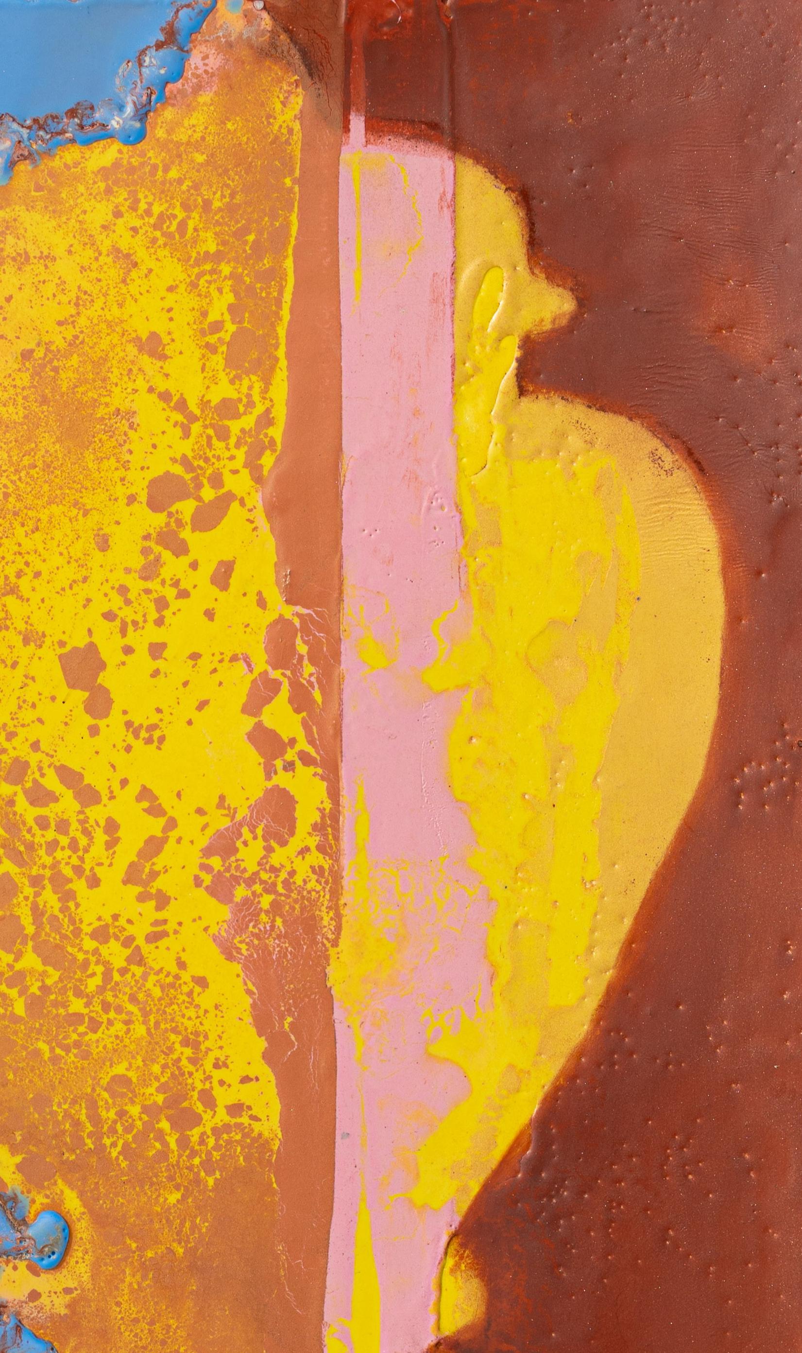 Reliquiario (per Gigi) (astratto, colori vivaci, strati, encausto, recipiente) - Abstract Painting Arancia di Liz Rundorff Smith