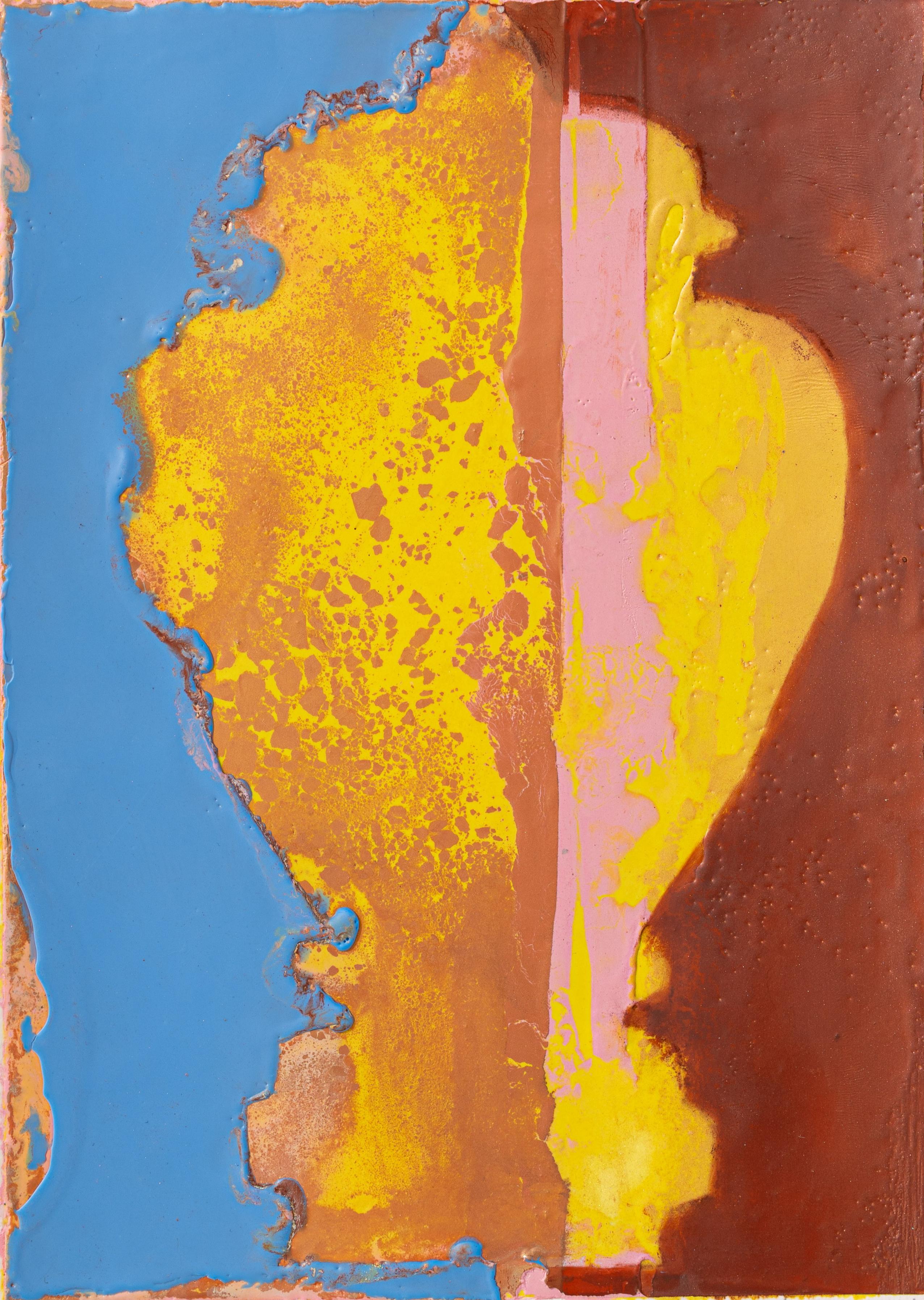 Abstract Painting di Liz Rundorff Smith - Reliquiario (per Gigi) (astratto, colori vivaci, strati, encausto, recipiente)