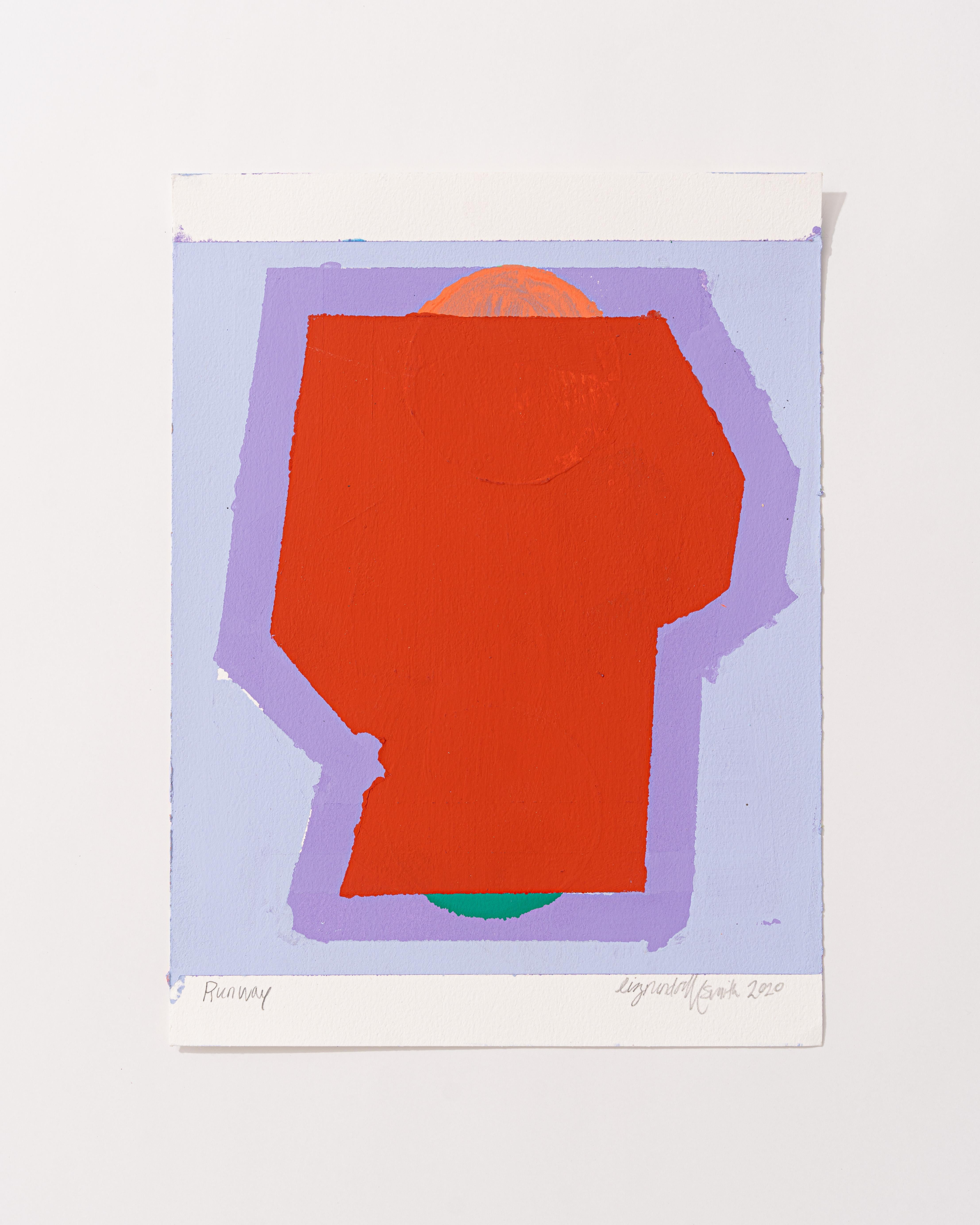 Runway (astratto, fantasie, colori vivaci, strati, rosso, viola) - Abstract Painting Viola di Liz Rundorff Smith