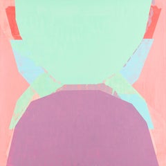 Sandwich, pink, purple and mint minimalist oil painting on panel, abstract shape