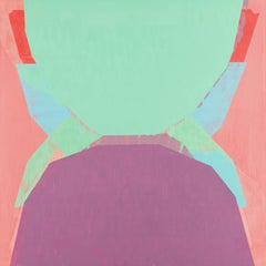 Sandwich, pink, purple and teal oil painting on panel, abstract shapes