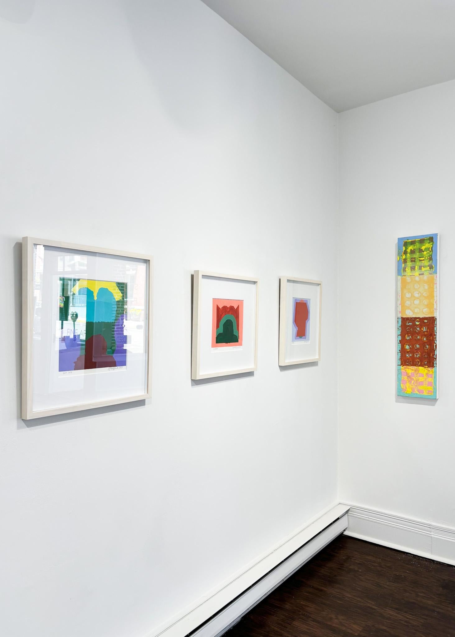 Cura di sé (astratto, motivi, colori scuri, strati, verde, viola, rosso, texture) - Painting Contemporaneo di Liz Rundorff Smith