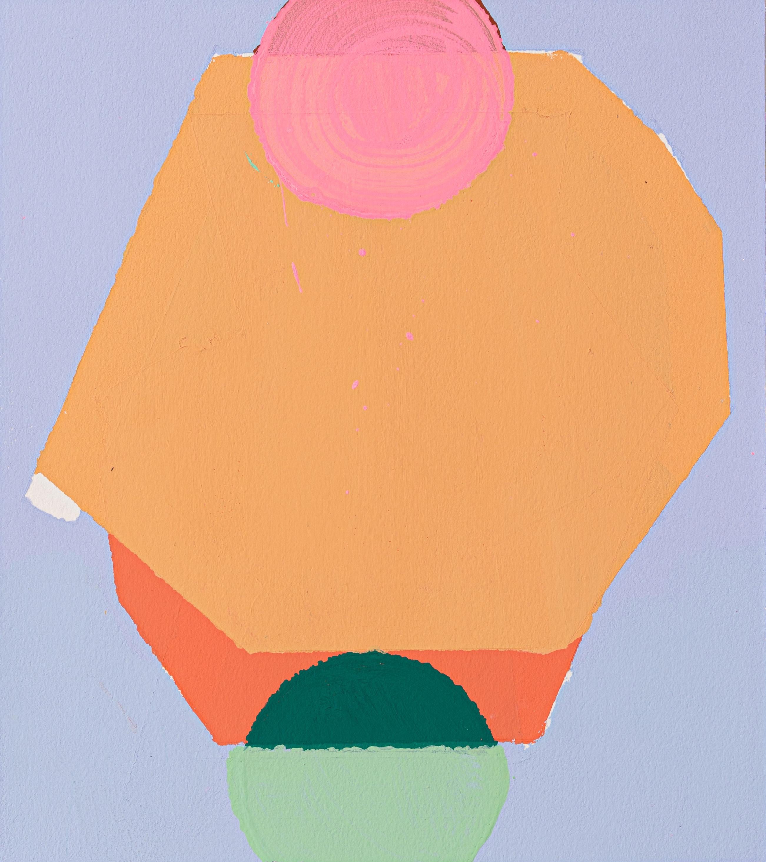 Abstract Painting di Liz Rundorff Smith - Sissy Walk, pittura astratta a guazzo su carta, marrone e viola, 10" x 9".