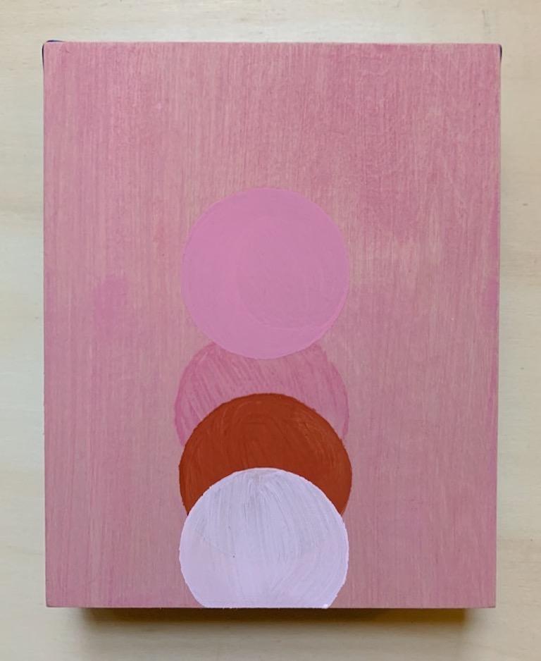 Snow White Tan, abstract geometric painting on panel, pink and red, 10