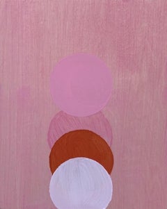 Schneeweiß Tan, abstraktes geometrisches Gemälde auf Tafel, rosa und rot, 25,4 x 25,4 cm (10" x 8").