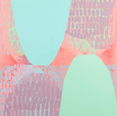 Surge, pink, purple and mint minimalist oil painting on panel, abstract shape