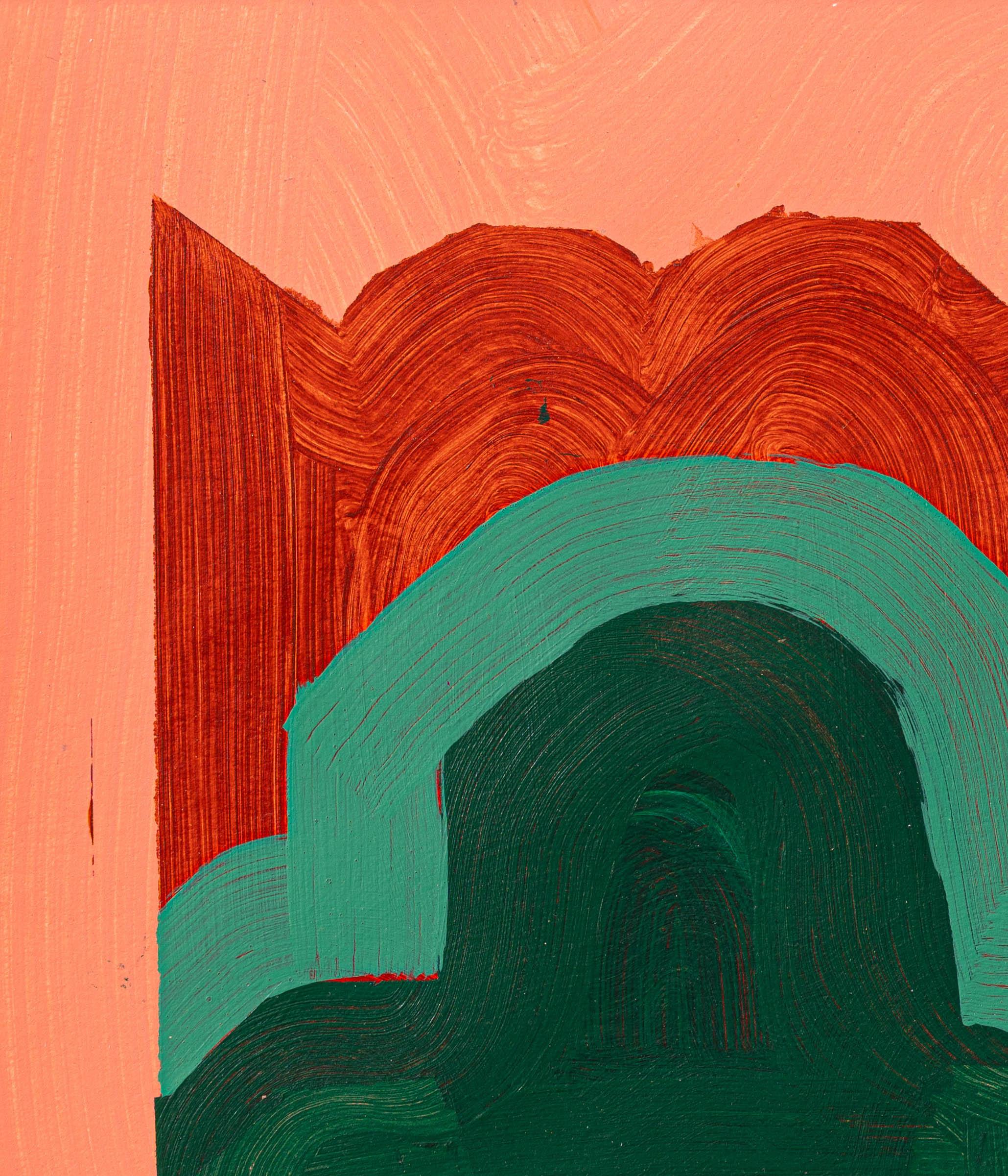 Underbite (abstract, patterns, bright colors, layers, red, green, texture) - Contemporary Painting by Liz Rundorff Smith