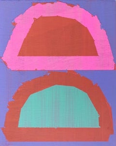 Werk, abstract geometric painting on panel, pink and purple, 10" x 8"