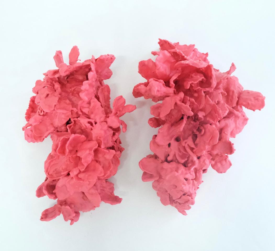 Joyful, pink wax and artificial flowers on ballet shoes, mixed media sculpture - Mixed Media Art by Liz Rundorff Smith