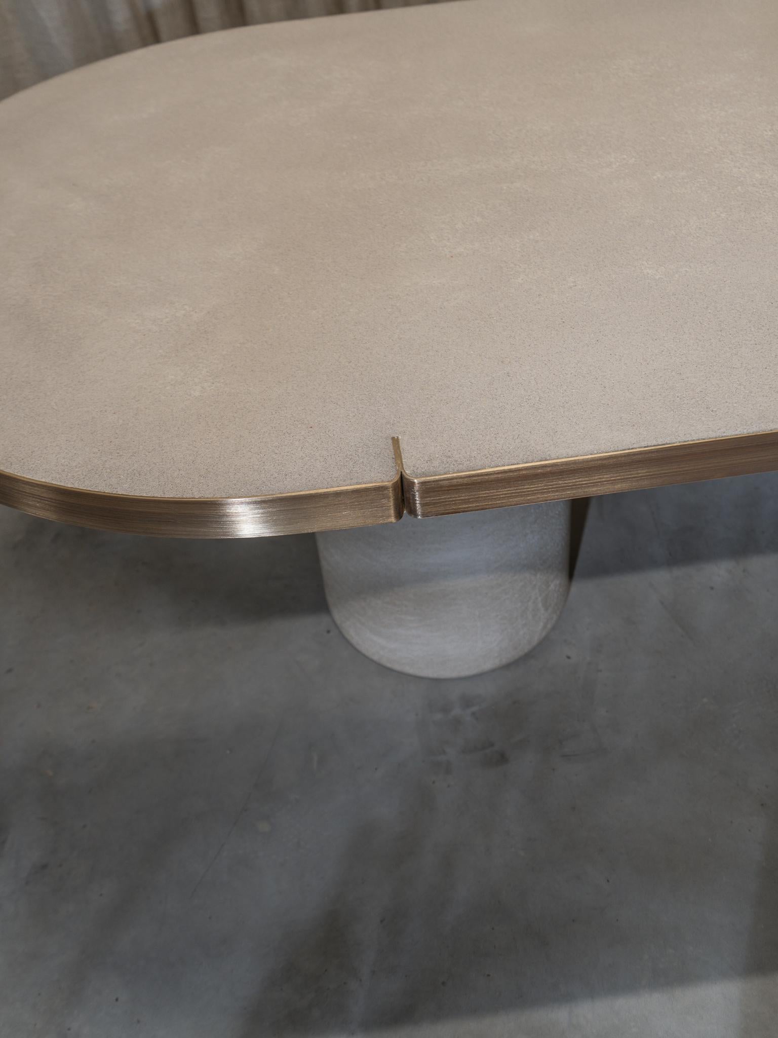 Brushed Liz Tables Oval Dining Table in Ibiza Microcement with Brass Ring For Sale