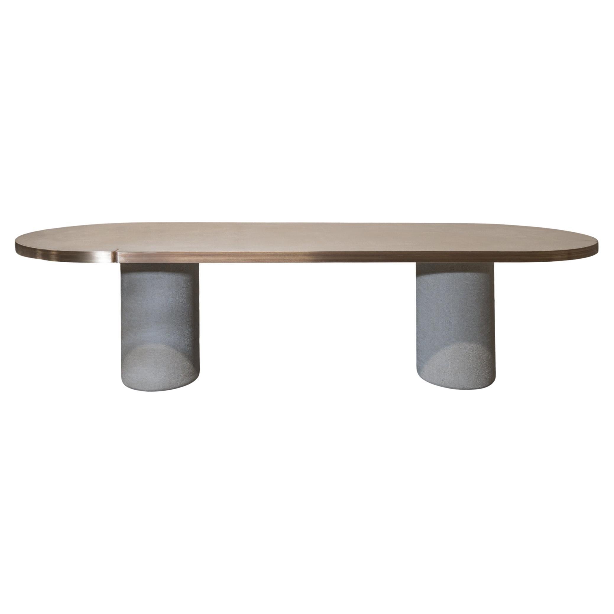 Liz Tables Oval Dining Table in Ibiza Microcement with Brass Ring For Sale
